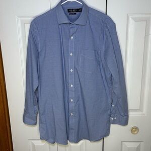 Lauren Ralph Lauren Shirt Mens 16.5 32/33 Blue Gingham Slim Fit Stretch Non Iron